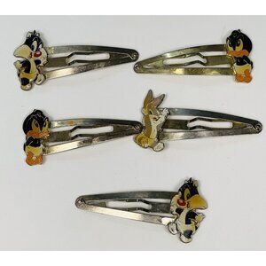 VTG Lot 5 Baby Looney Tunes Metal Enamel Snap HAIR CLIPS Bugs Sylvester *Read*